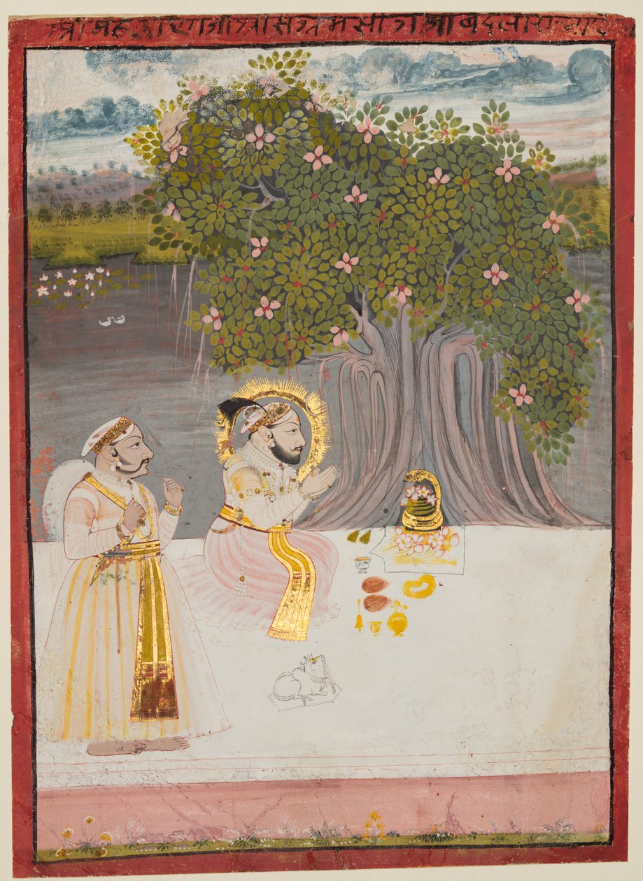 Maharana Sangram Singh II (r. 1710–34) Uctívání Lingy pod stromem Banyan od Unknown artist