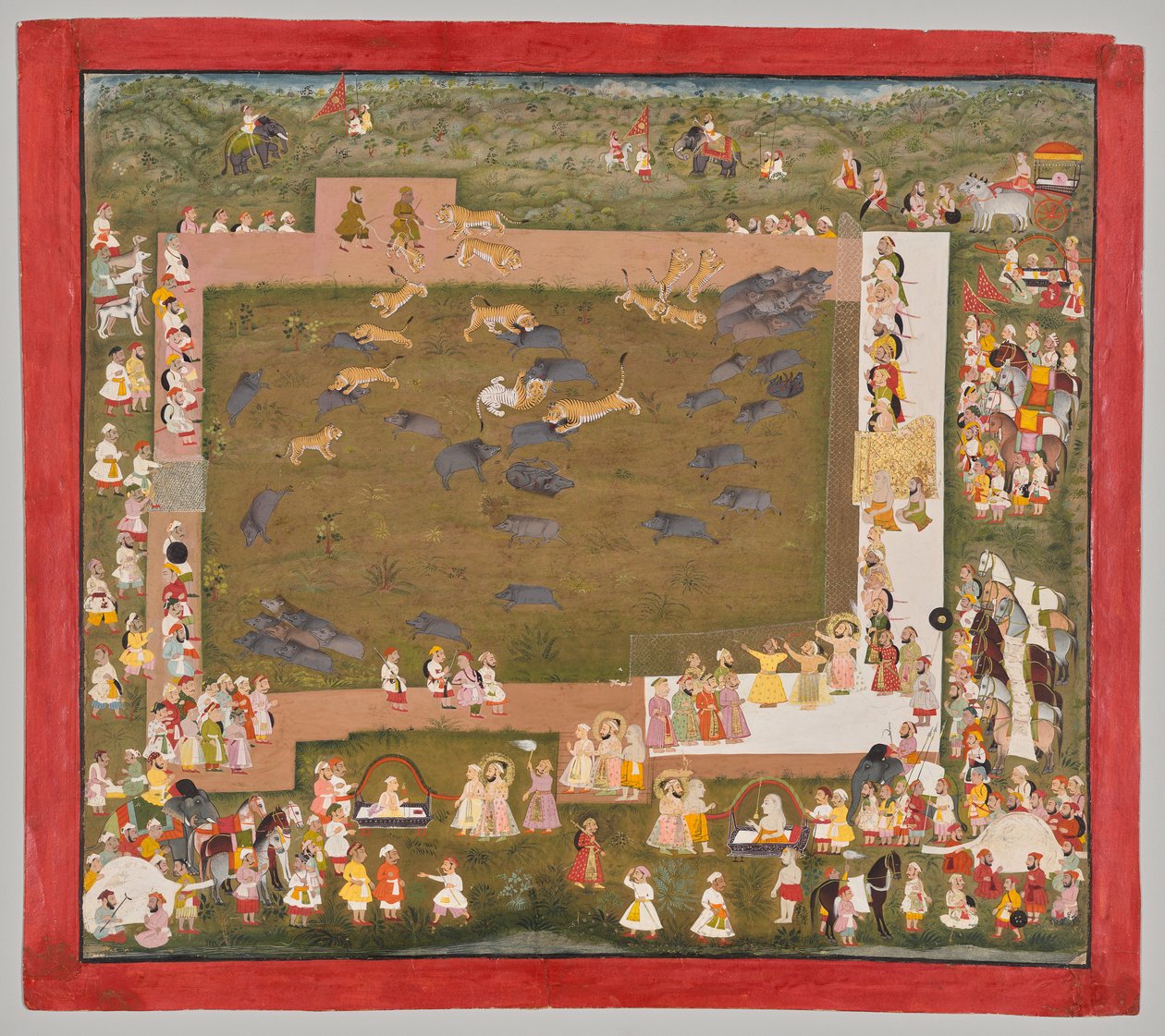 Maharana Sangram Singh II z Mewar (r. 1710–34) a inscenuje lov kance s tygry v Sadri od Unknown artist