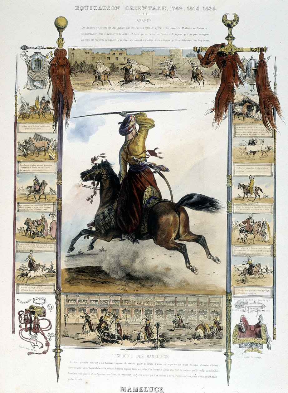Mameluck (východní jízda na koni) - v „“Malebné historii starověkého a moderního jezdectví““ od Charlese Aubryho od Unknown artist