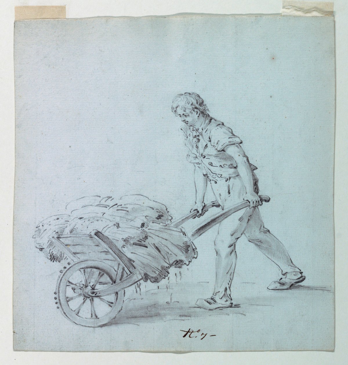 Muž tlačí kolečko, možná skica ostrova pro potisk bavlny od Unknown artist