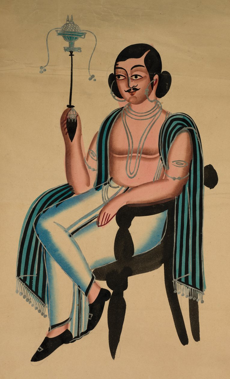 Muž sedící v evropské židli kouří dýmku Margila od Unknown artist