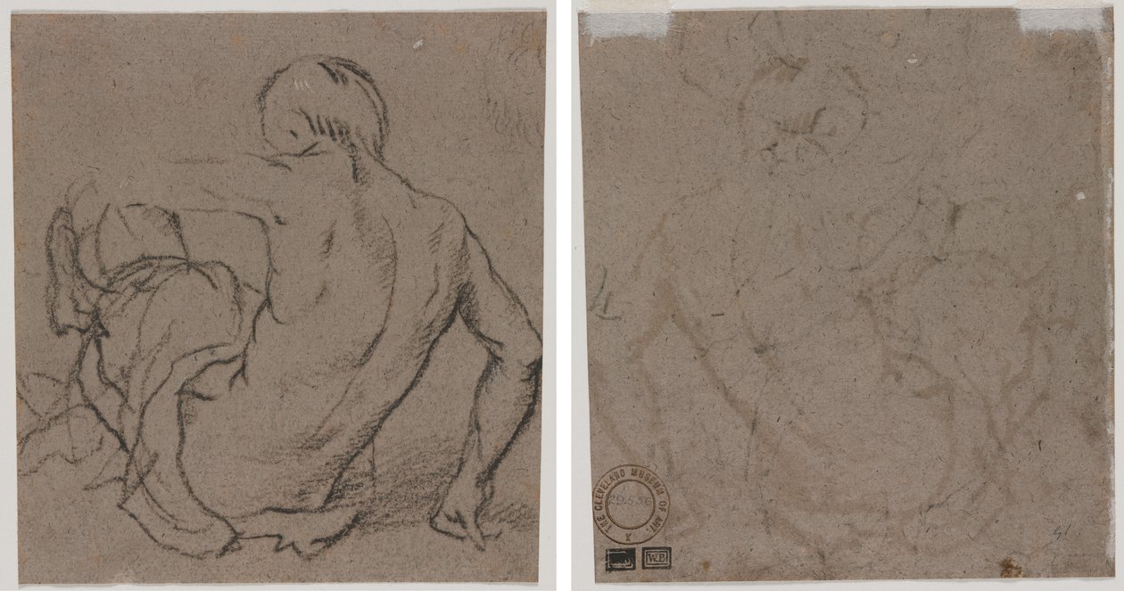 Muž sedící na zemi, při pohledu zezadu (recto); Skica (verze) od Unknown artist