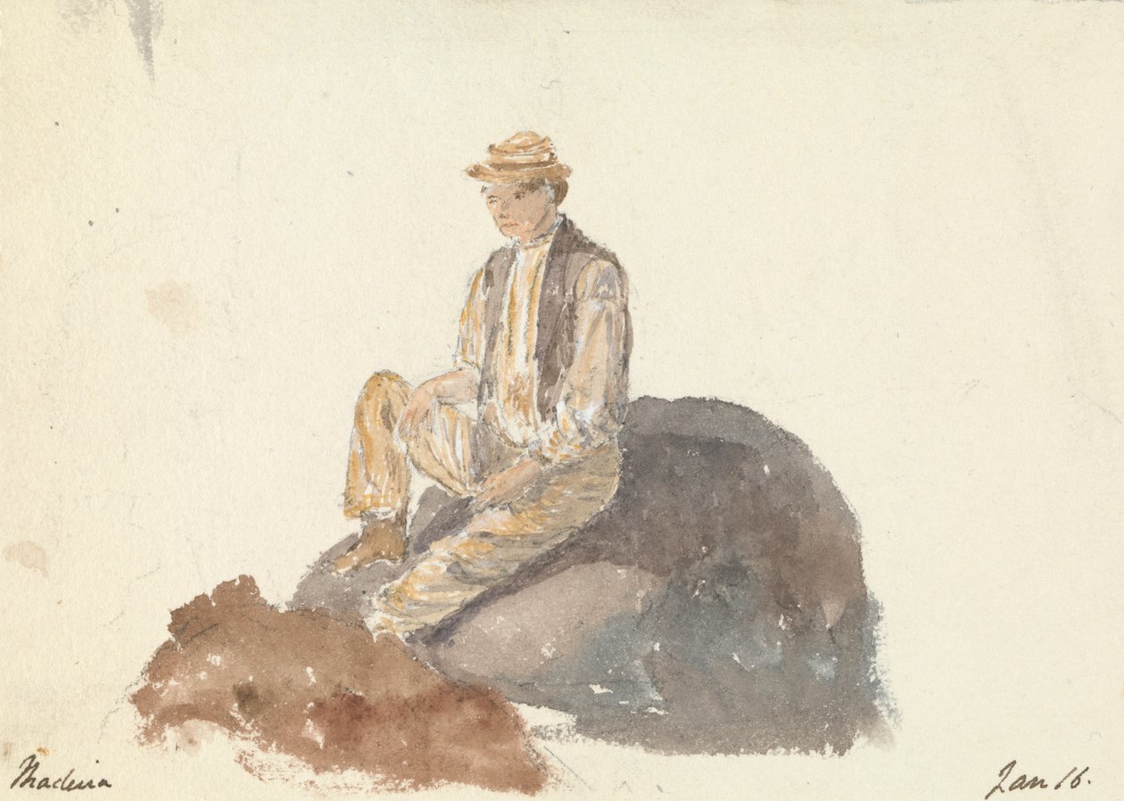 Muž sedící na skále (Madeira 16. ledna) od Unknown artist