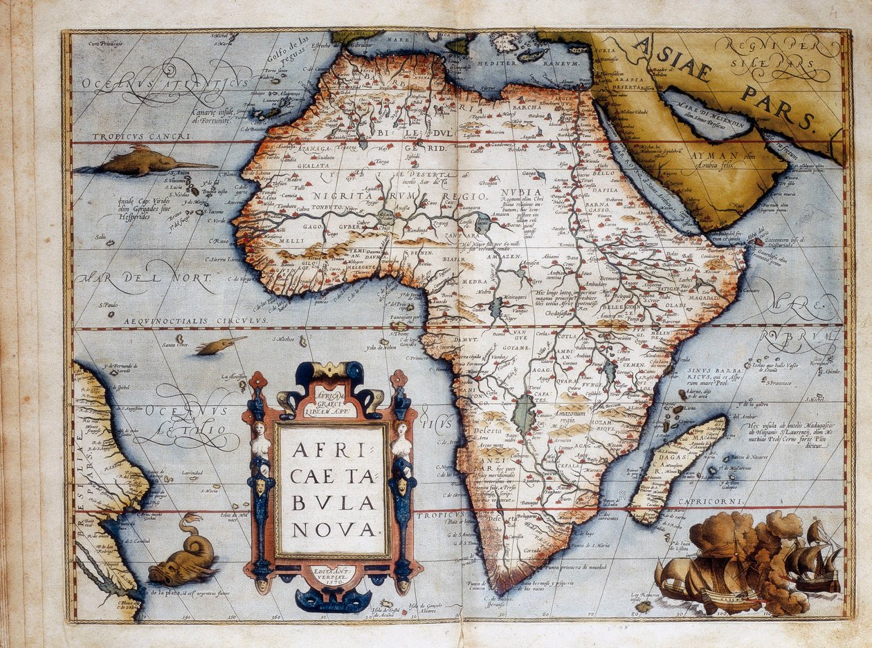 Mapa Afriky, deska převzatá z „Theatrum Orbis Terrarum“ od Abrahama Ortelia (1527-1598) 1574 od Unknown artist