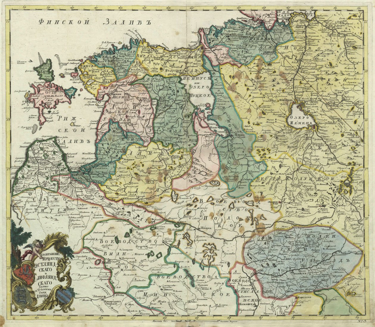 Mapa Estonska a Livonska - Anonymní mistr - 1745 - Mědirytina, akvarel - Akademie věd, Petrohrad od Unknown artist