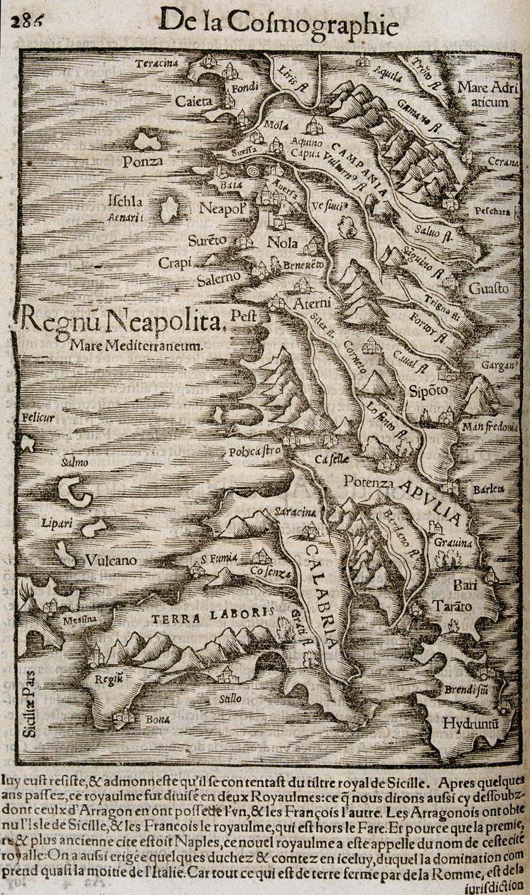 Mapa Itálie - v “”Univerzální kosmografii”” od Unknown artist