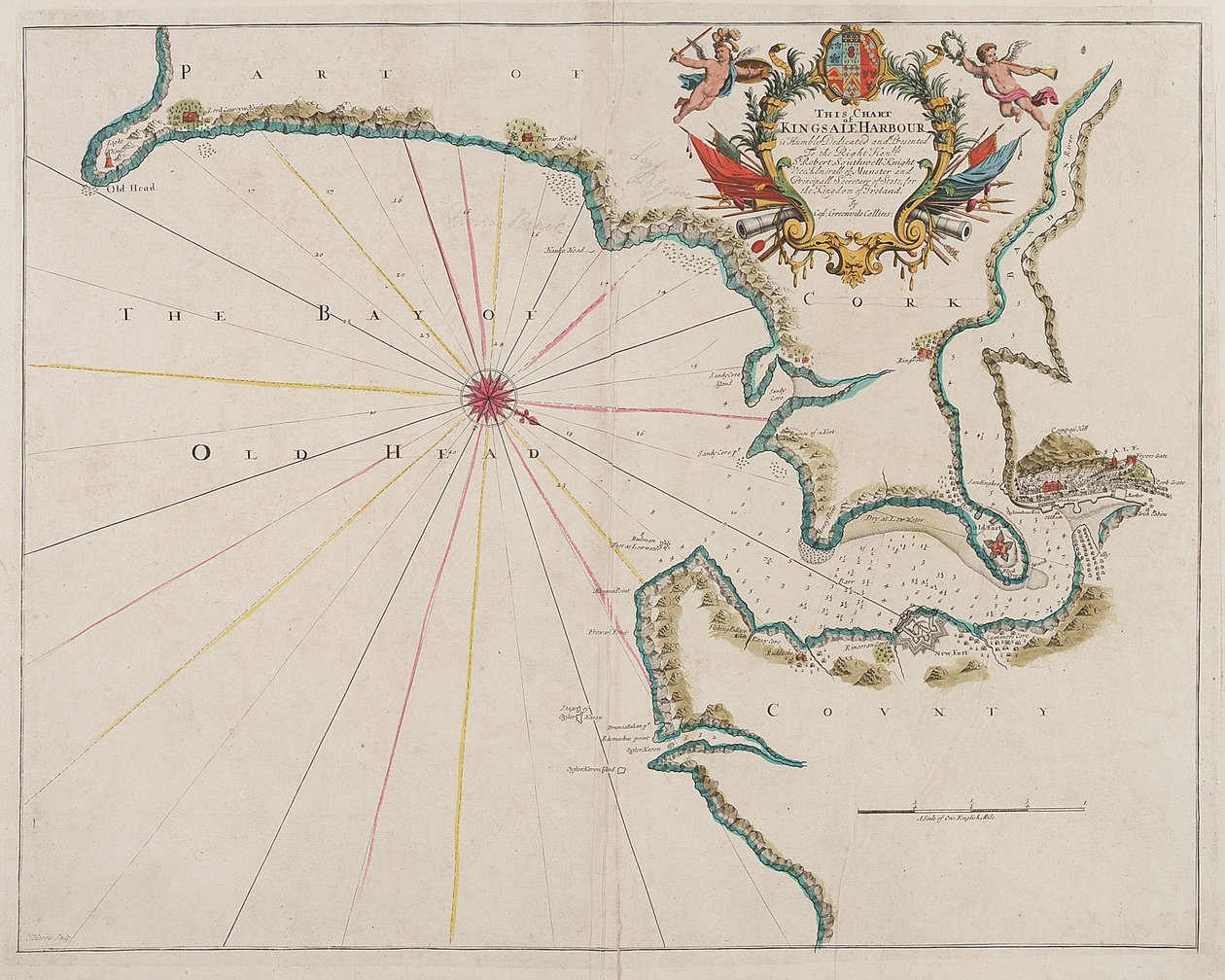 Mapa přístavu Kingsale (kolorovaný lept) od Unknown artist