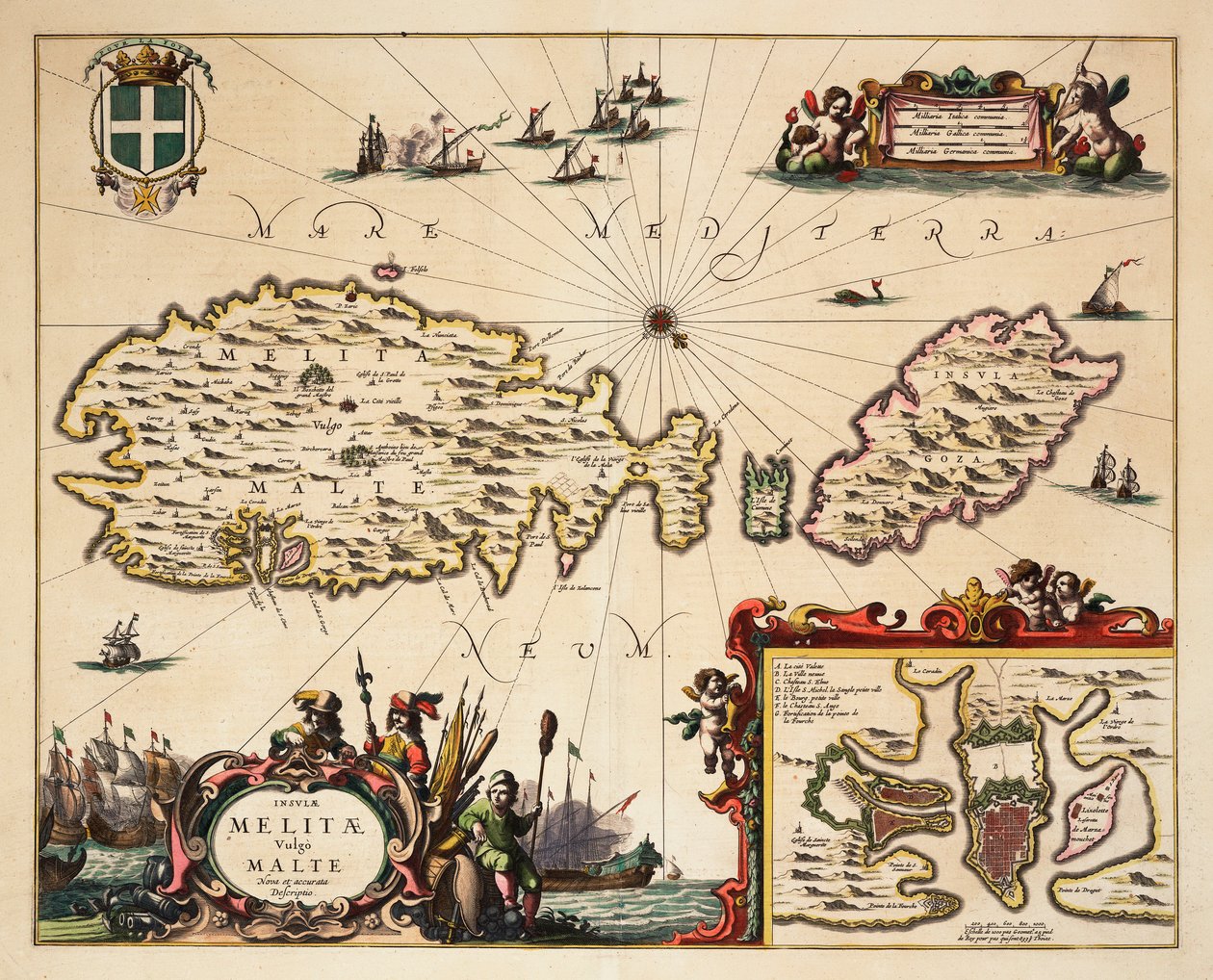 Mapa Malty a Goza, asi 1650 (kolorovaná rytina) od Unknown artist