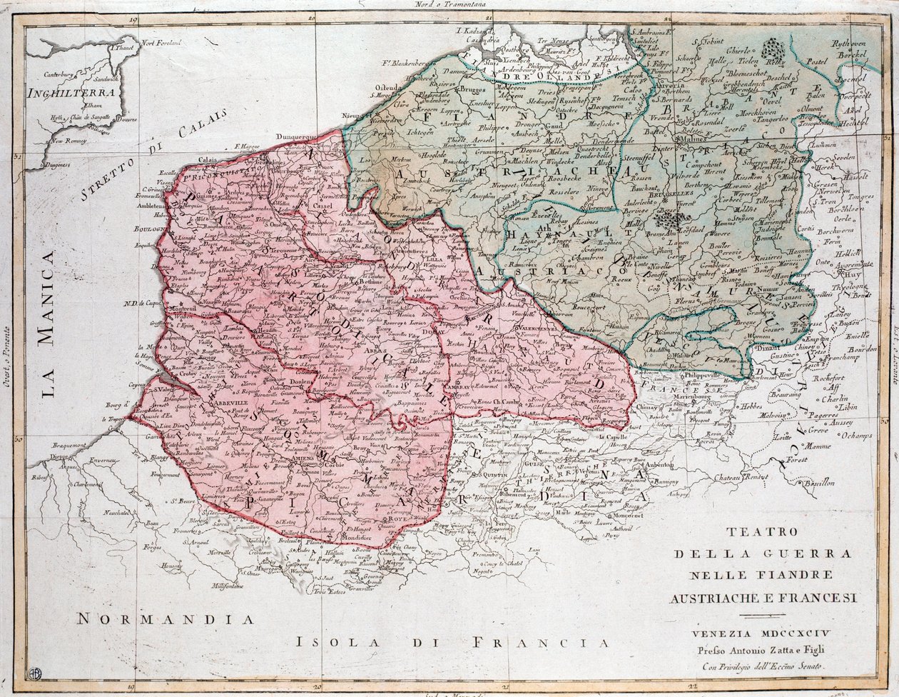 Mapa flanderského tažení mezi francouzskou armádou a rakouskou armádou od Unknown artist