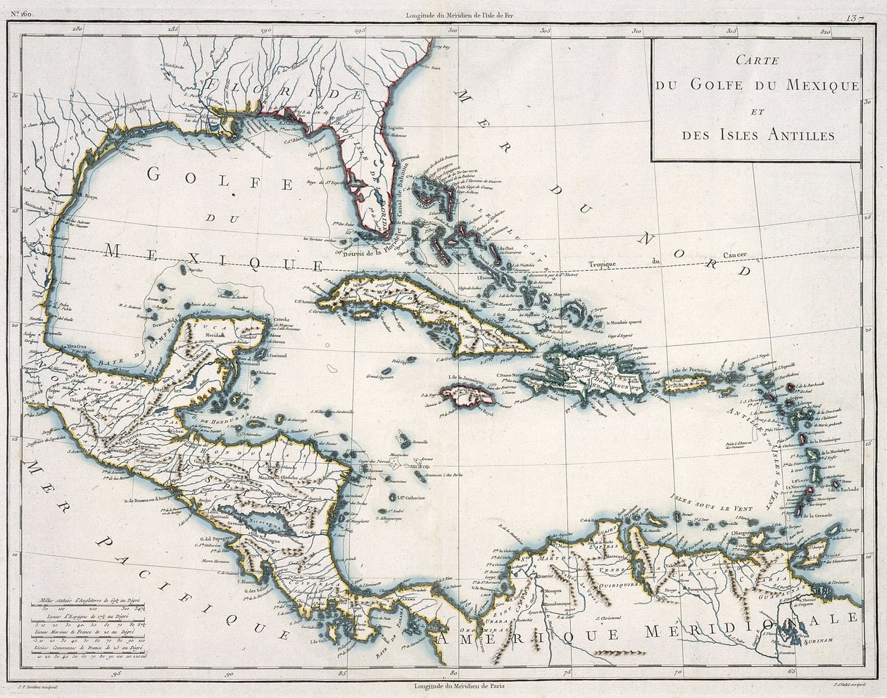 Mapa Mexického zálivu a Karibiku od Unknown artist