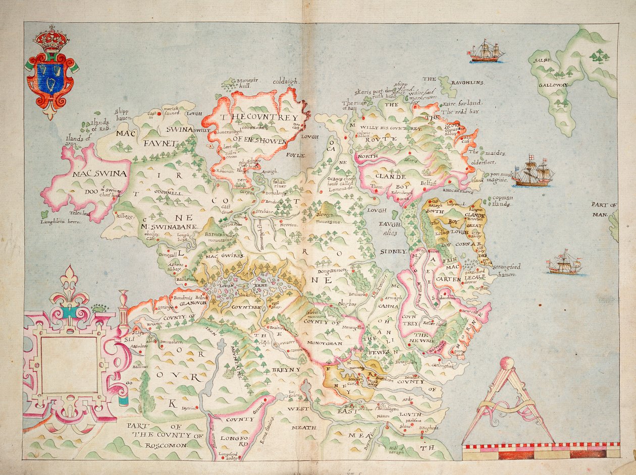 Mapa severního Irska, cca 1600 (položeno na plátně) od Unknown artist