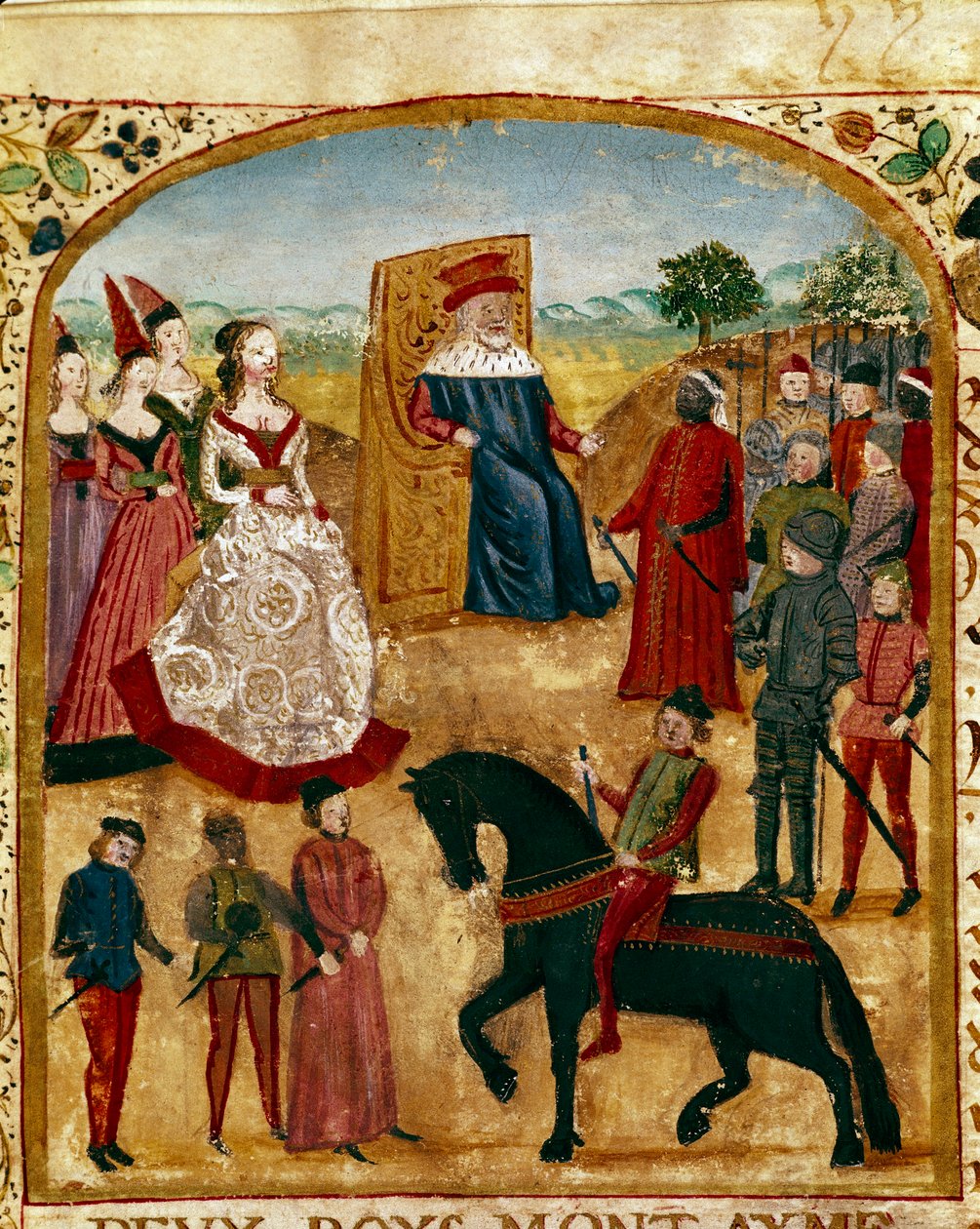 Markéta z Yorku (nebo Margaret Plantagenetová nebo Burgundská či Anglie) (1446-1503) se setkává se svým manželem Karlem z Valois Burgundska známým jako Charles Temerary, vévoda z Burgundska do Damme 3. 7. 1468 Miniatura převzata z „“ Knihy faktů Alexandra  od Unknown artist