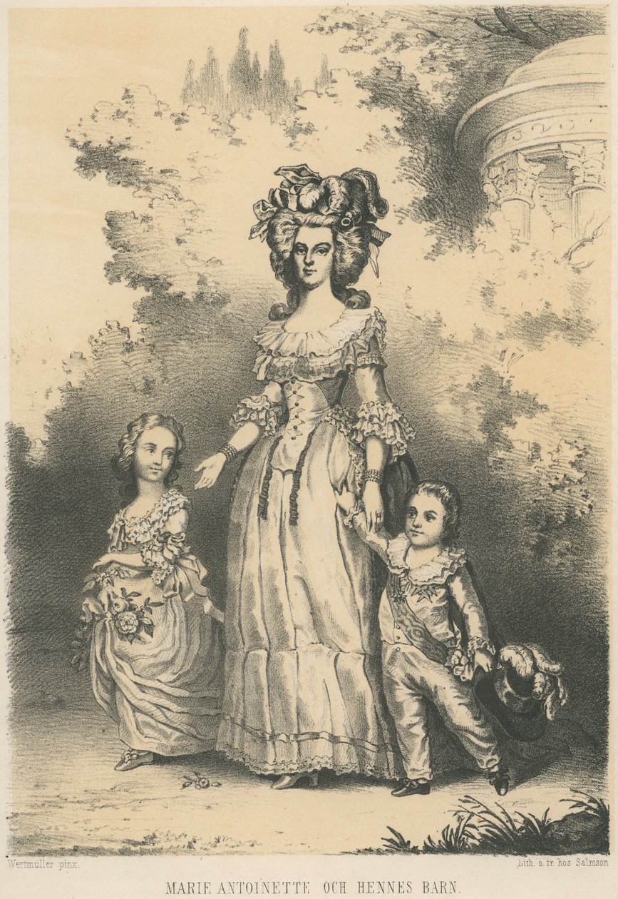 Marie-Antoinette na procházce se svými dětmi (litho) od Unknown artist