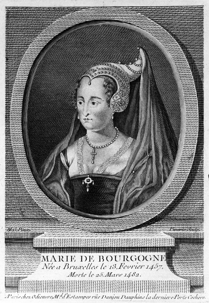 Marie Burgundská (1457 - 1482), dcera Karla Smělého a manželka Maxmiliána Rakouského. 19. století rytina. od Unknown artist