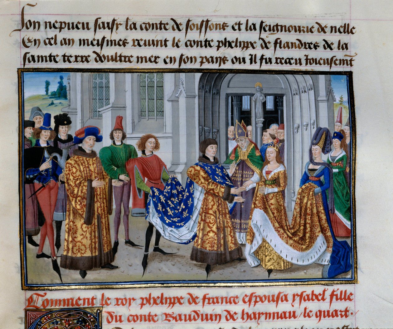 Sňatek Philippa Augusta (1165-1223) a Isabelle de Hainault (28. dubna 1181). Miniatura v „“ Chronicles of Emperors”” od Loyseta Liedeta (1420-1479) od Unknown artist
