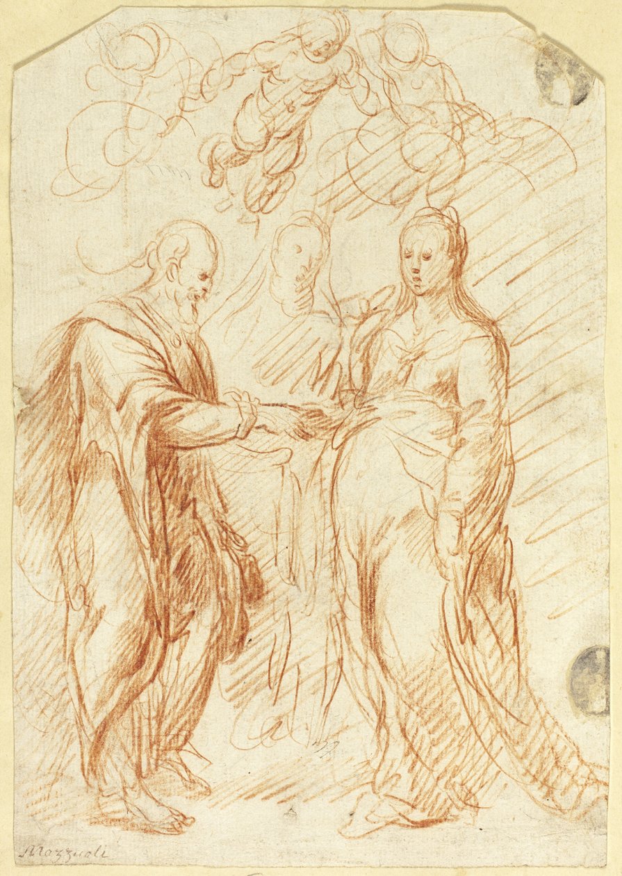 Svatba Panny Marie (recto); náčrt dolní poloviny obličeje z profilu (verso) od Unknown artist