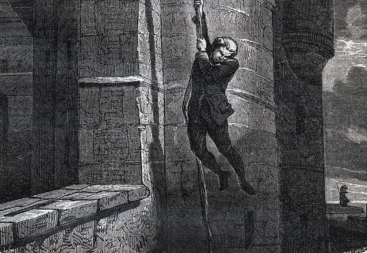 Masers De Latude na útěku z Bastily - Escape de la Bastille od Jeana Henryho, dit Danry, dit Masers de Latude (1725-1805) - rytina v „”Dictionnaire populaire llustrious”” - 1864 - Joseph Decembre a Edmond Allonier - od Unknown artist