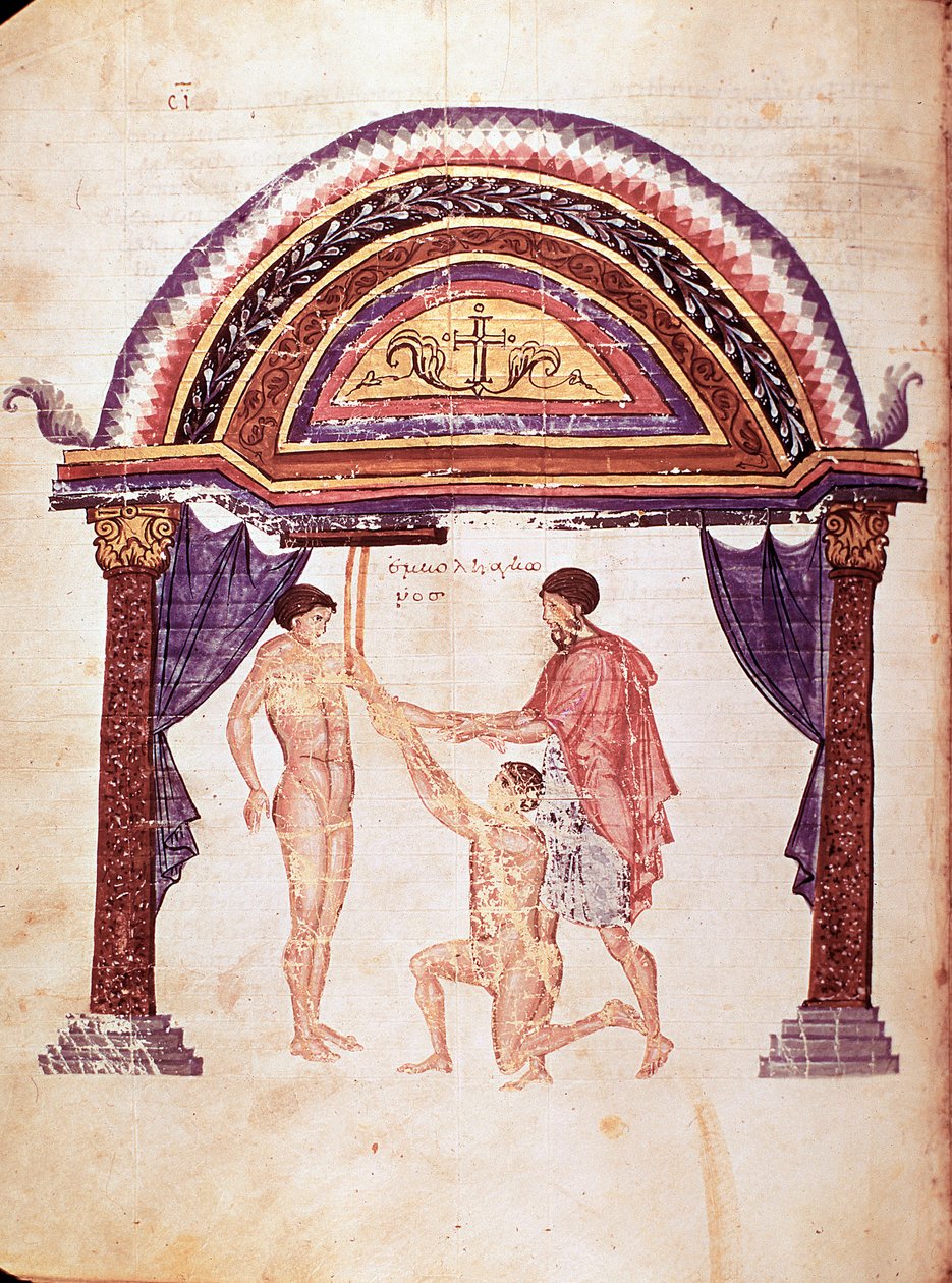 Medicína: redukce vykloubeného lokte, pacient je pověšen za paži (rukopis od Unknown artist