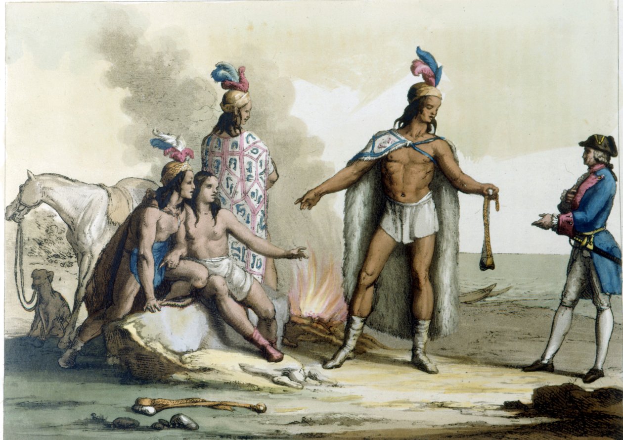 Setkání člověka ze Západu s indiány z Patagonie. od Unknown artist