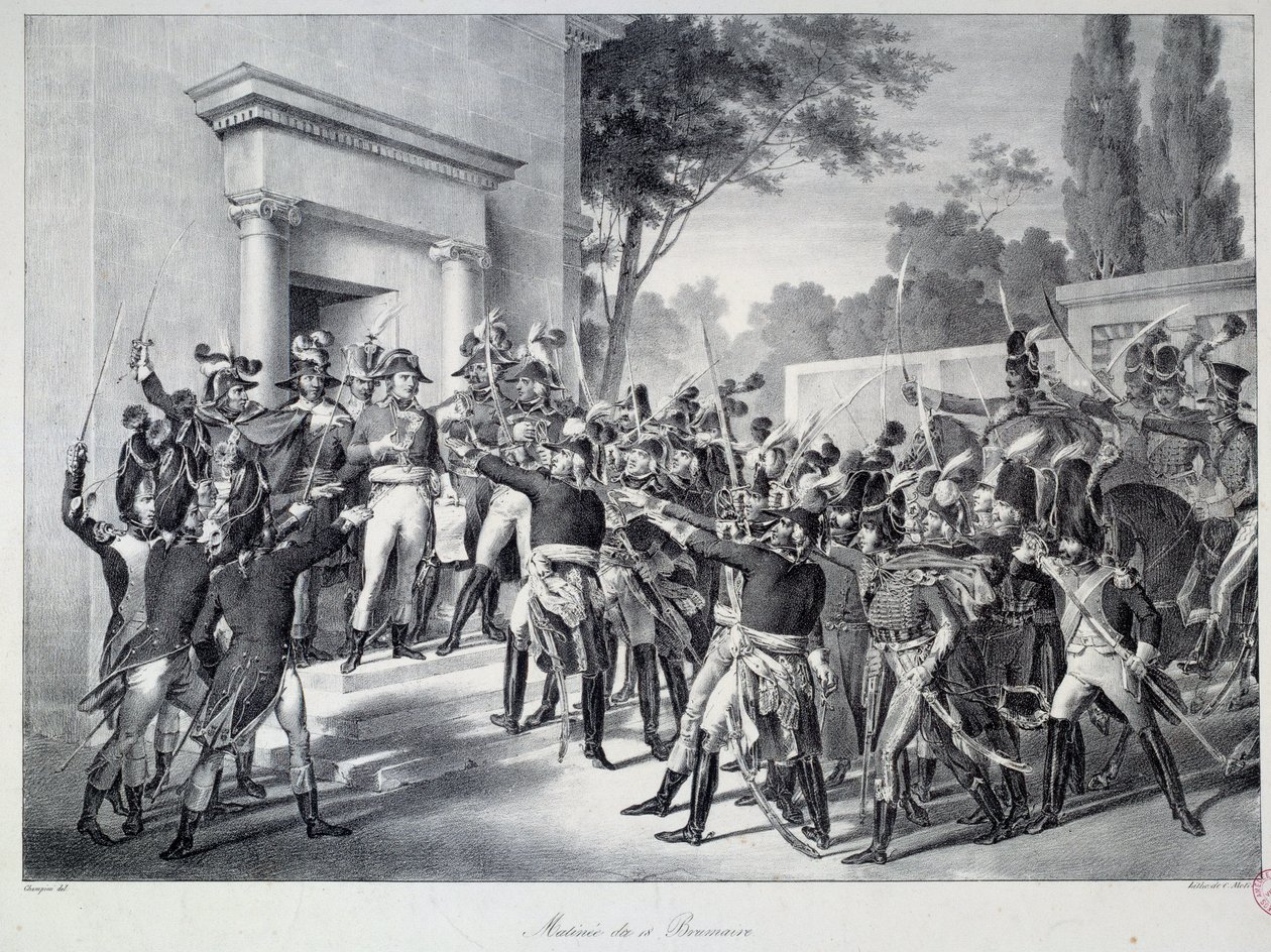 Setkání generálů a důstojníků v Napoleonu Bonaparte (1769-1821) kolem 7:00 ráno 18. brumaire The Coup d