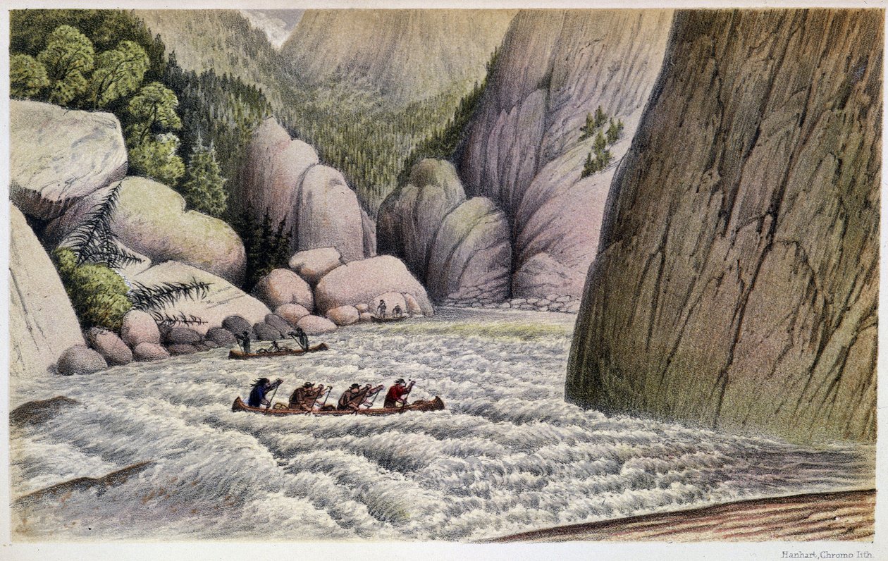 Muži v kanoistice Descending Rapids: “” Útěk ve čtvrté peřeji””” - v “”Exploration of the Labrador Peninsula”” od Hind, Londýn od Unknown artist