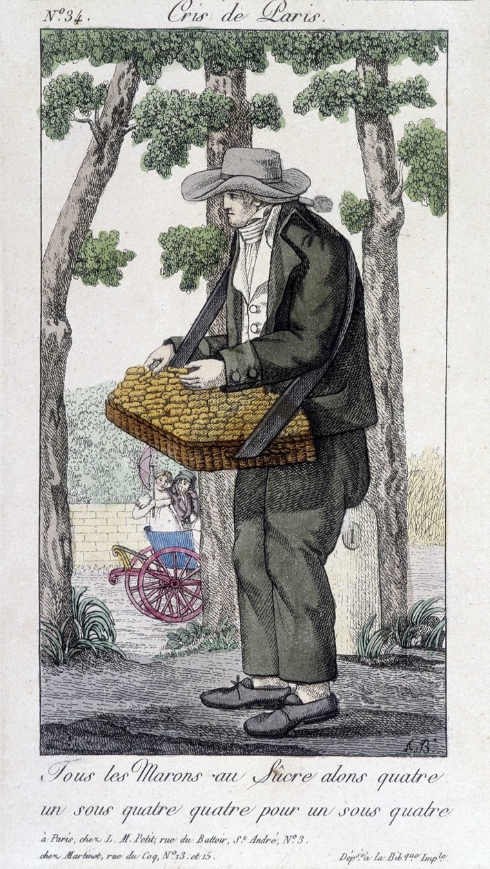 Obchodník s kaštany s cukrem - v „“Cris de Paris“, deb. 19. století od Unknown artist