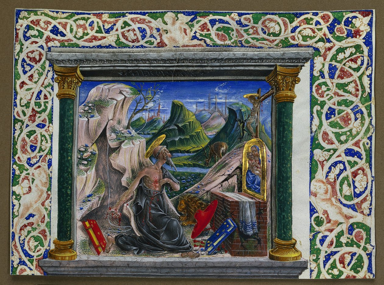Miniatura vyňatá z rukopisu: Jeronýma na poušti od Unknown artist