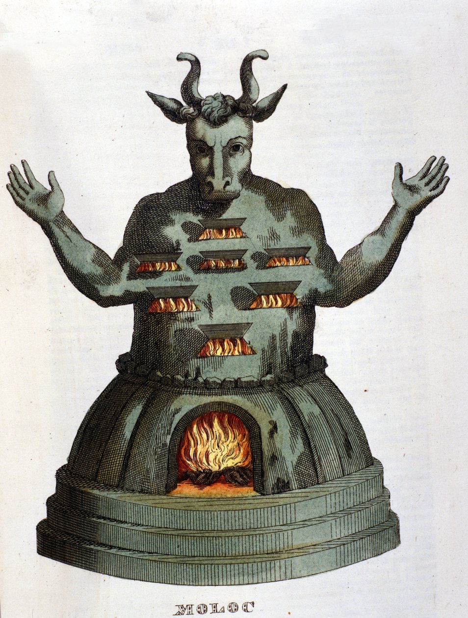 Moloch. Starověké kartáginské božstvo. Děti jsme mu obětovali tím, že jsme je hodili do plamenů. Rytina 19. století. od Unknown artist