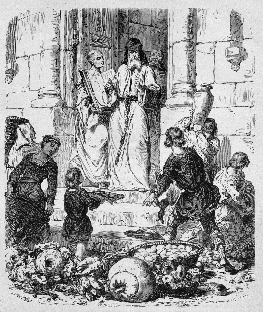 Mniši vybírají desátky na lidech – v „Histoire des Popes“ od Maurice Lachatra od Unknown artist