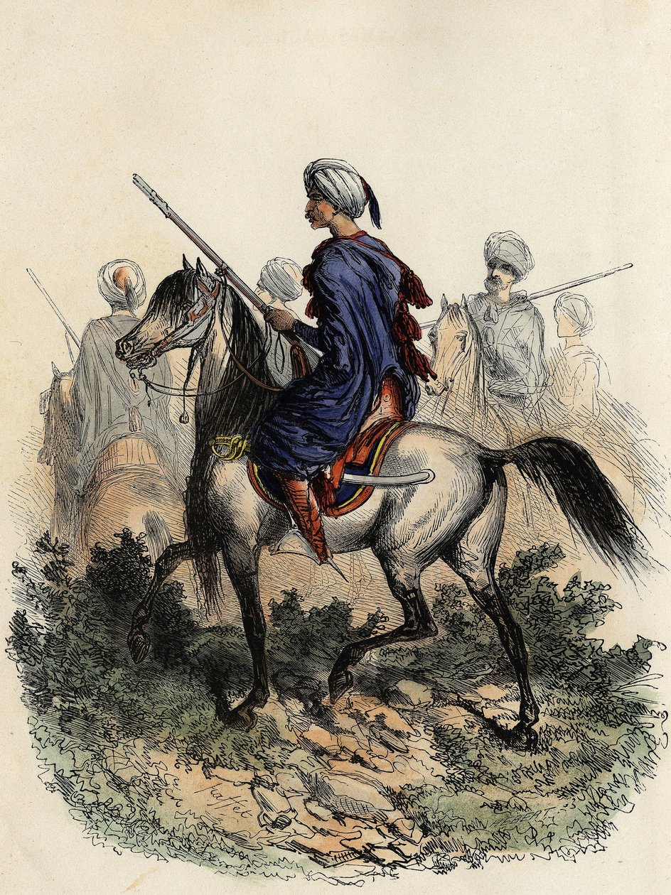 Maurští četníci (nebo polní strážci) odpovědní za venkovskou policii v Alžíru, vycvičení v roce 1831. v „L