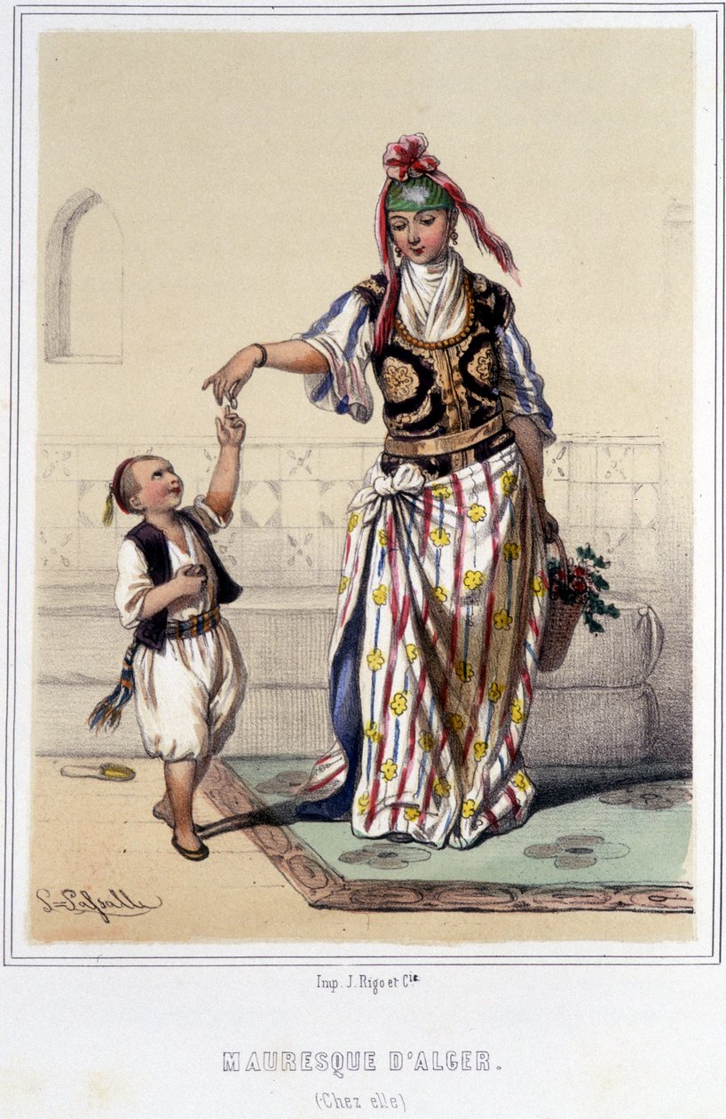Maurská žena doprovázená dítětem doma v Alžíru během druhé poloviny 19. století. od Unknown artist