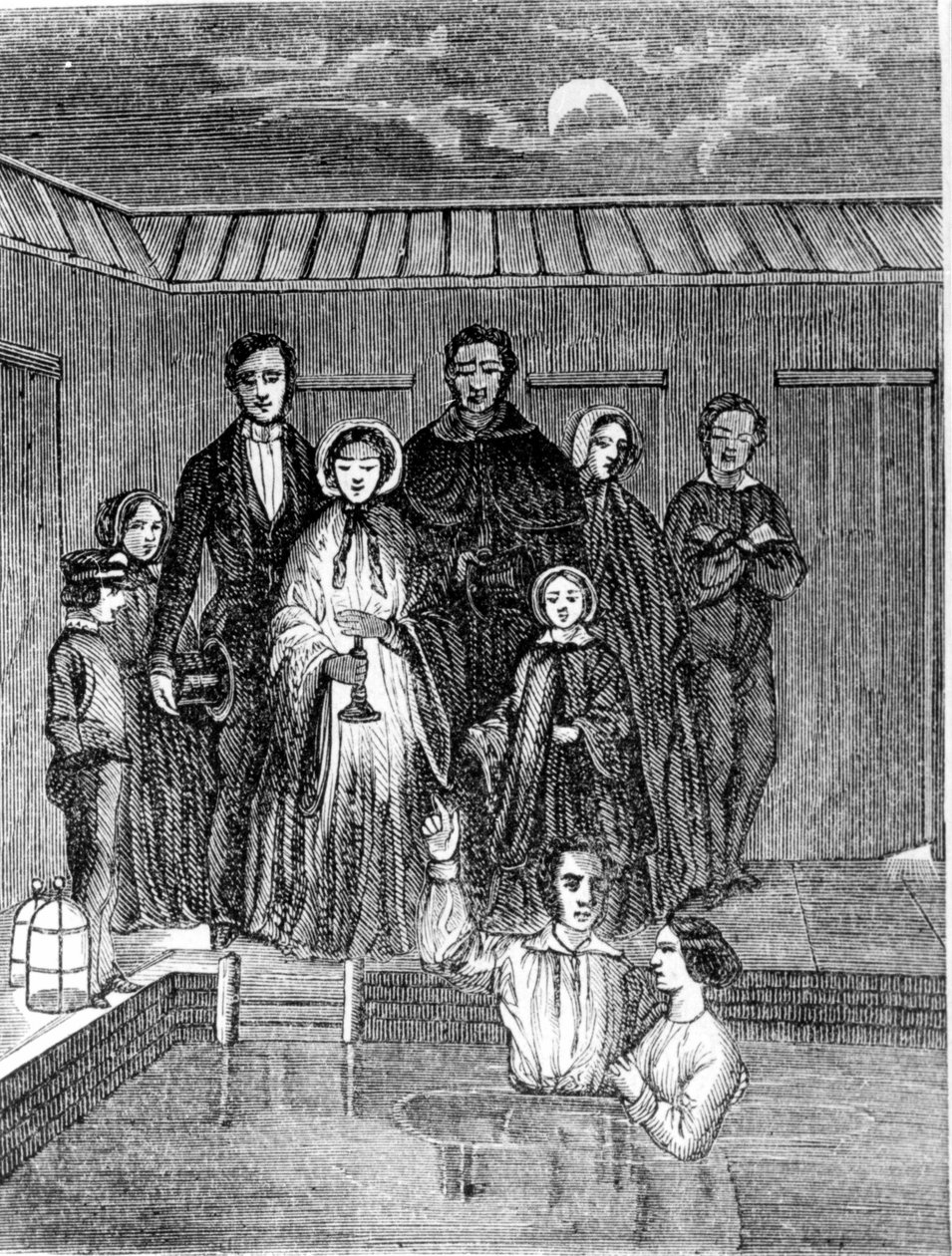 Mormonský křest. 19. století rytina. od Unknown artist