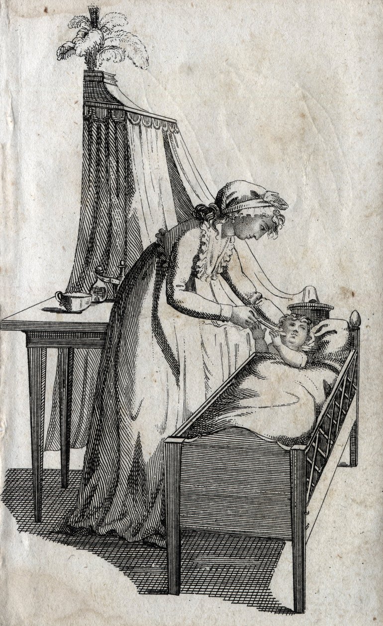 Matka a dítě v kolébce. Rytina konce 18. století. Soukromá sbírka. od Unknown artist