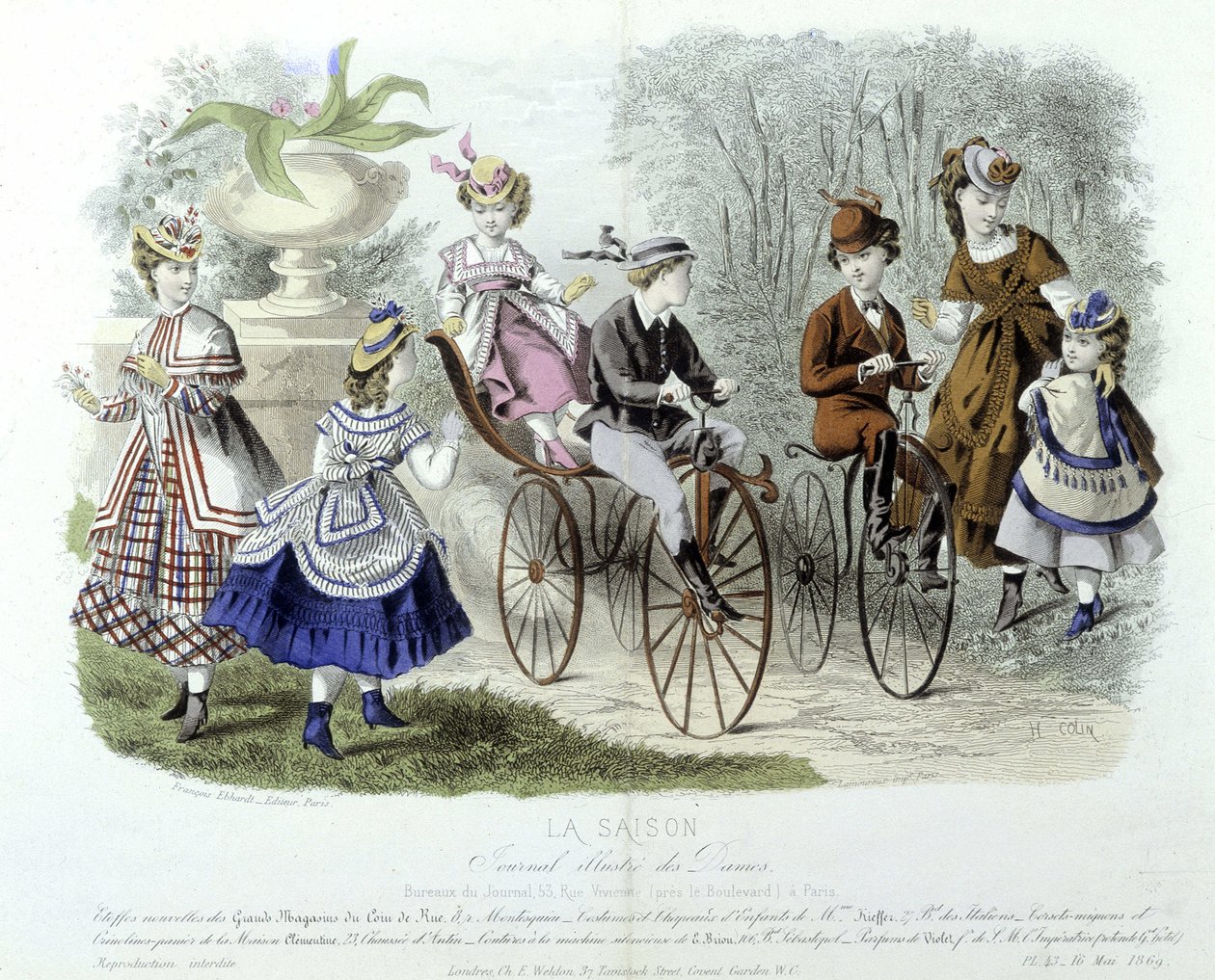 Matky, děti a kola ve školce (dětská móda) - v „“Le journal illustré des dames““ od Unknown artist