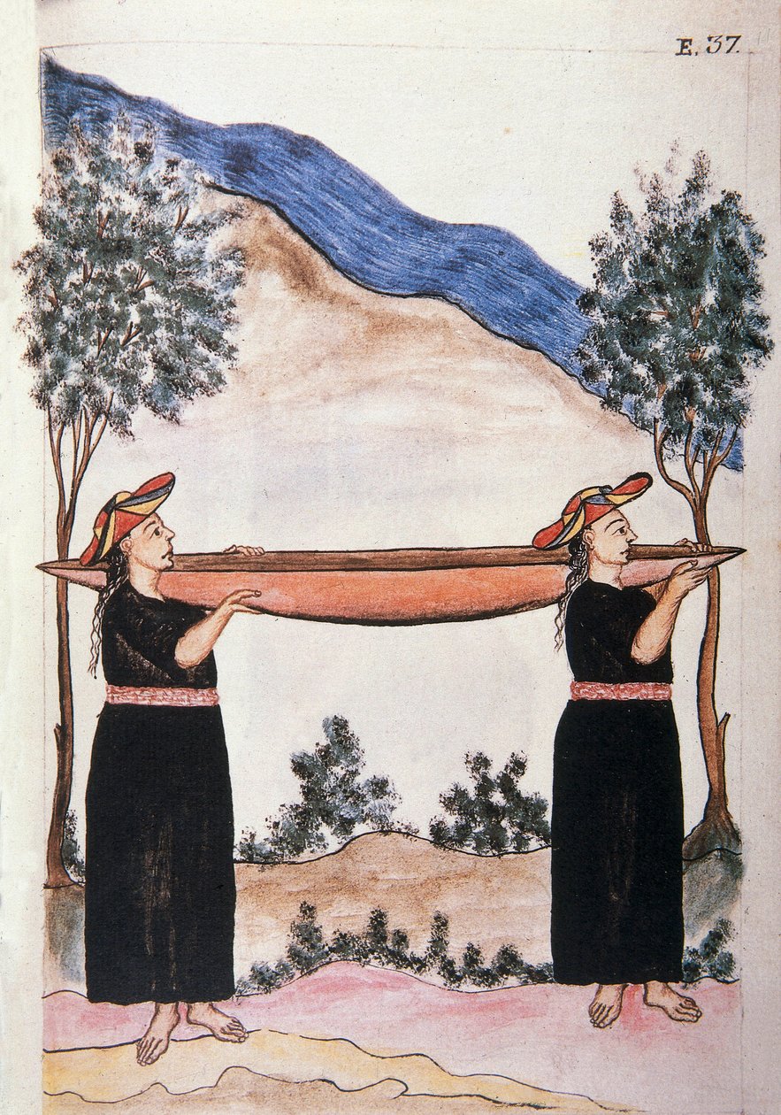 Indiáni Moyobamba nosí svou kánoi z knihy „Trujillo del Peru“ nebo „Codex Martinez Companion“, od Baltazara Martineze Companiona a Bujandy, biskupa z Trujillo (1782-1785) od Unknown artist