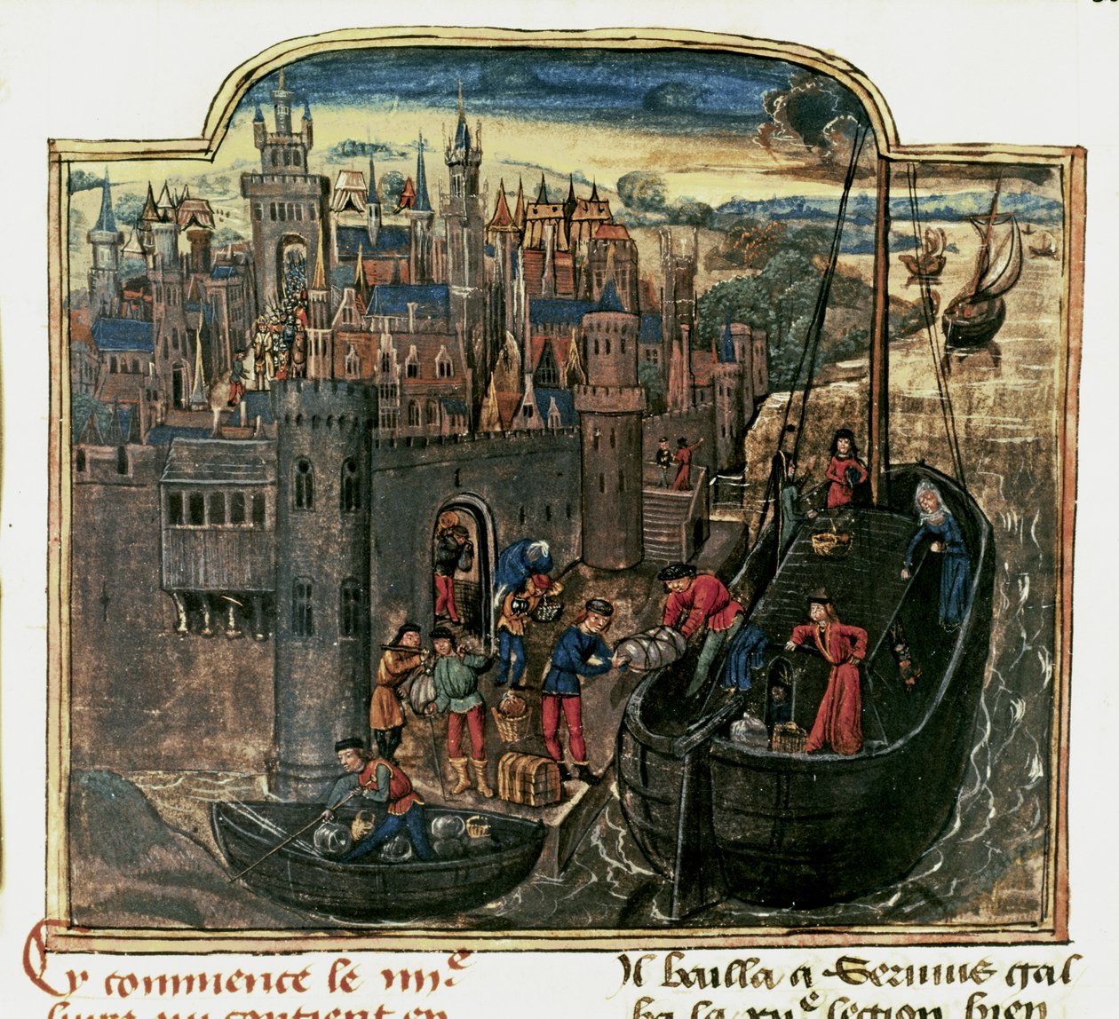 NAVIGACE: Nakládání obchodní lodi, konec 15. století (miniatura) od Unknown artist