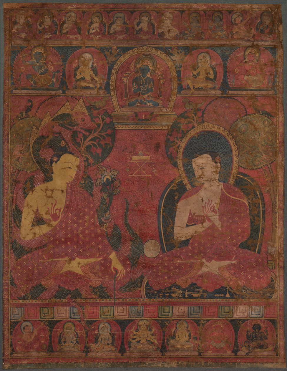 Nágárdžuna (asi 150–250 n. l.) s buddhistickým mistrem od Unknown artist