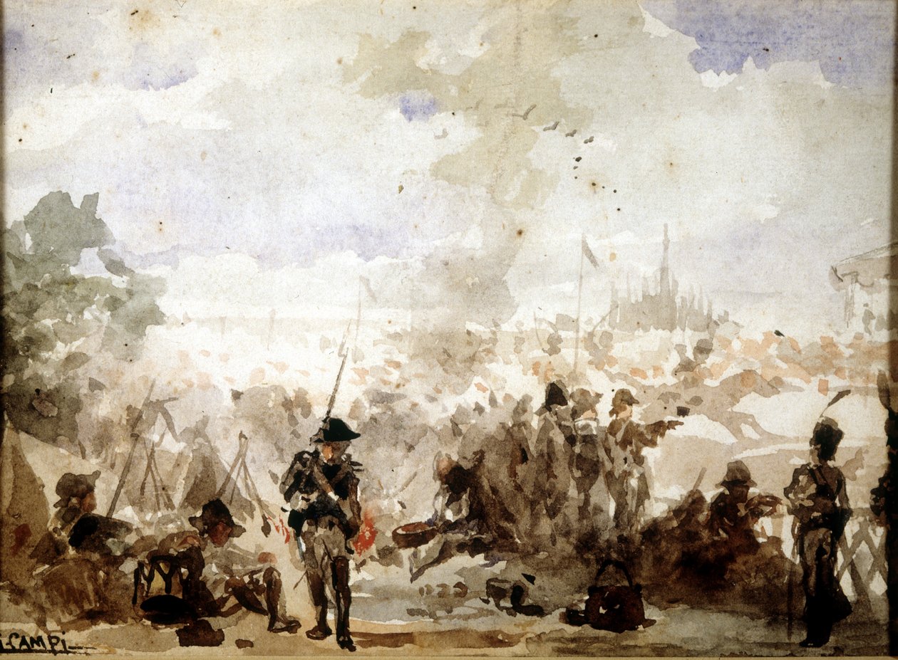 Napoleon a venkov Itálie: Francouzské tábory u bran Milána od Unknown artist