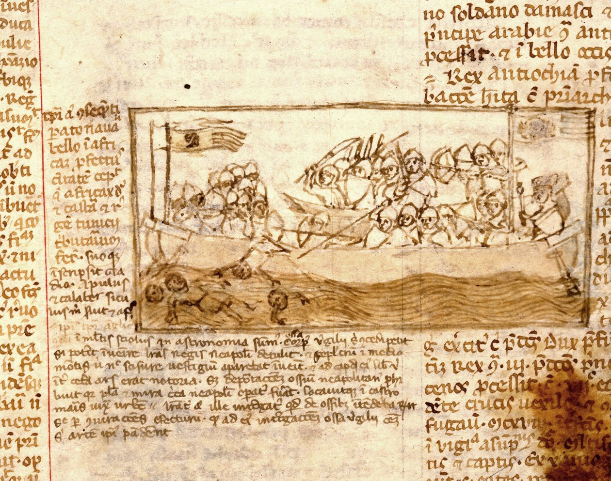 Námořní bitva mezi Saracény a křižáky v roce 1120. Podle rukopisu „Pouť do Svaté země“ z 12. století. Marciana, Benátky. od Unknown artist