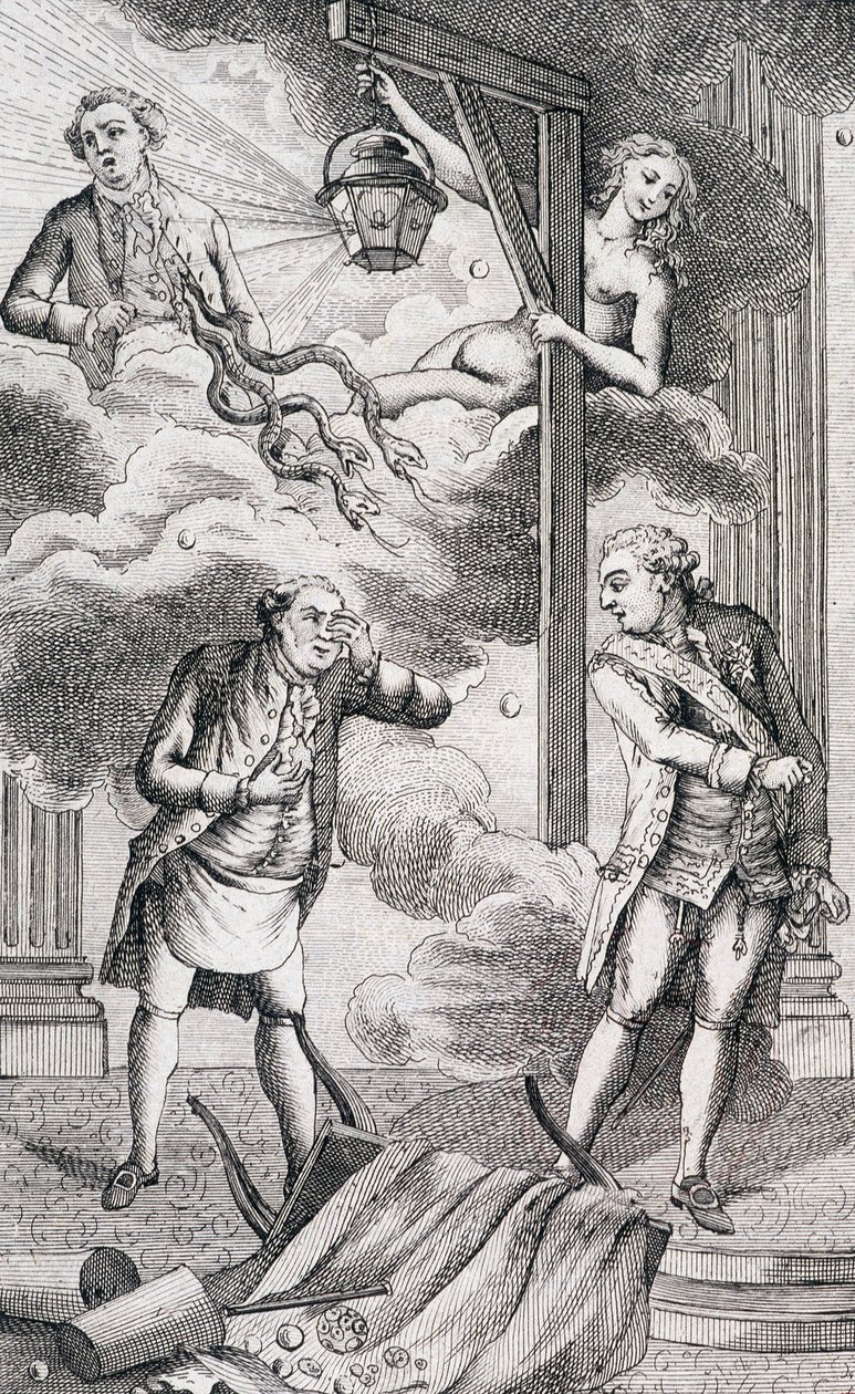 Necker posuzován tribunálem lanterne - v „“Dodatek à la vie privée et ministère de M. Necker, Directeur général des Finances““ od občana, ed. Pellet, Ženeva od Unknown artist