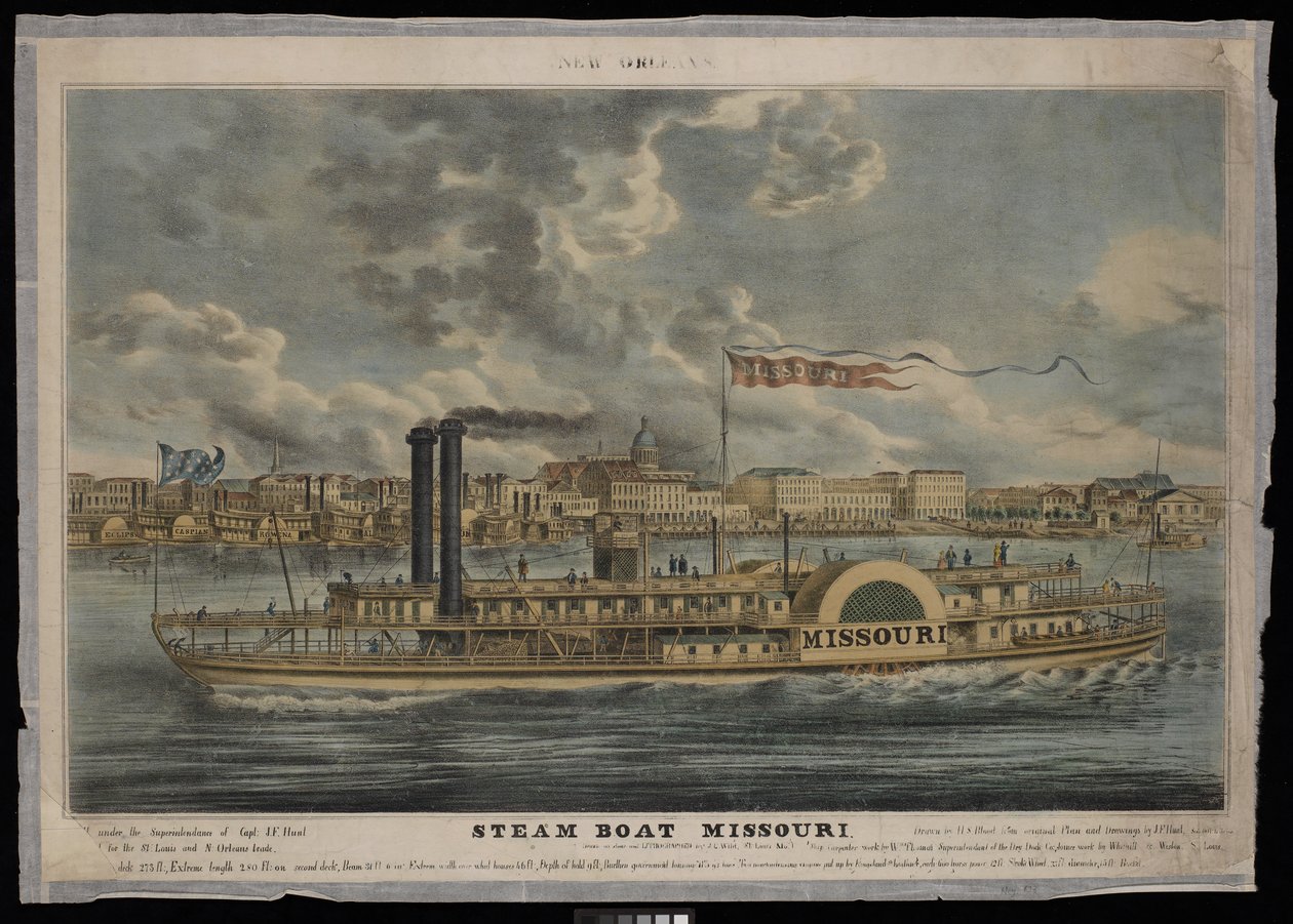 New Orleans. Parník Missouri (litografie, kolorovaná) od Unknown artist