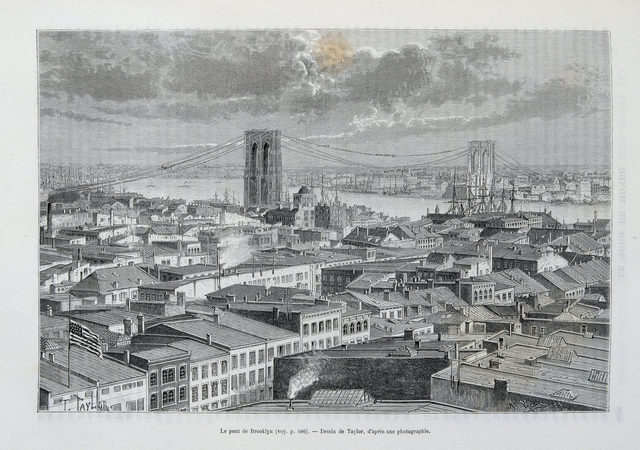 New York a Brooklyn Bridge ve výstavbě - v „“The World Tour””, 2. sem. 1881 od Unknown artist