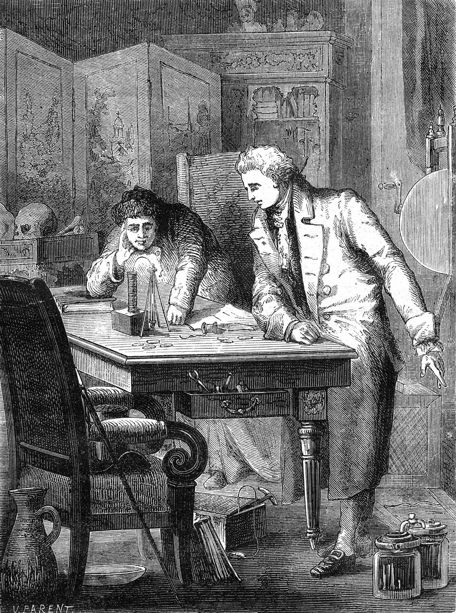 Nicholson a Carlisle rozkládají vodu pomocí Voltovy baterie, Londýn 2. května 1800 od Unknown artist