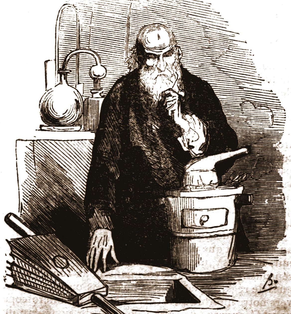 Nicolas Flamel (1330 - 1418) ve své laboratoři. od Unknown artist