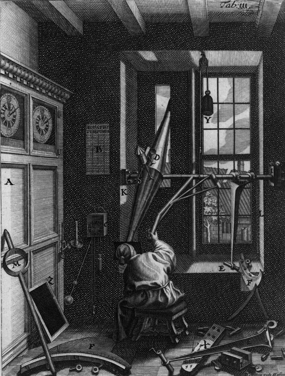 Olaus Romer (Ole), dánský astronom (1644-1710) pozoruje zatmění Jupiterových satelitů od Unknown artist