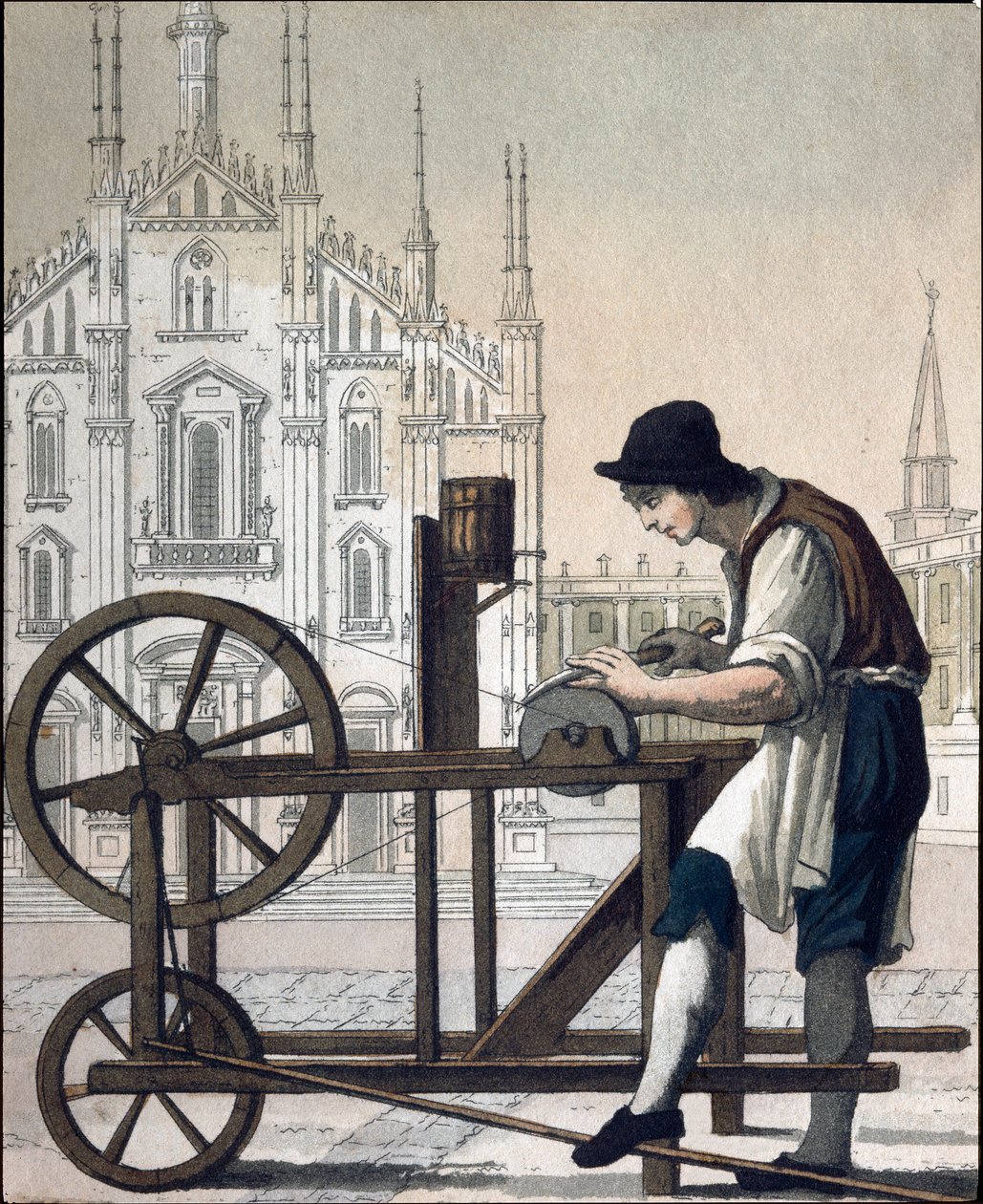 Staré řemeslo: brusič nožů (litografie od Unknown artist