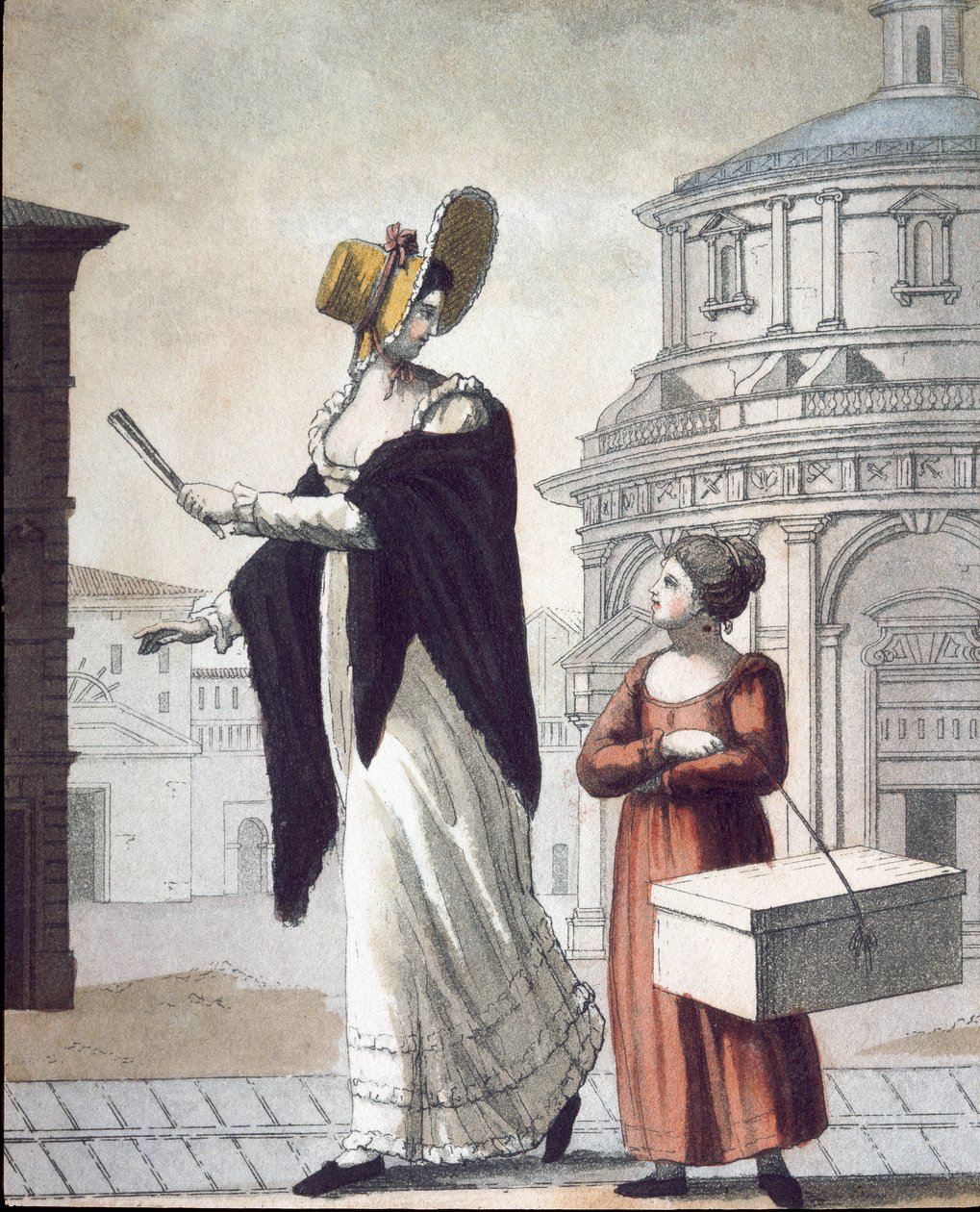 Staré řemeslo: modistka a její pomocník. (Litografie od Unknown artist