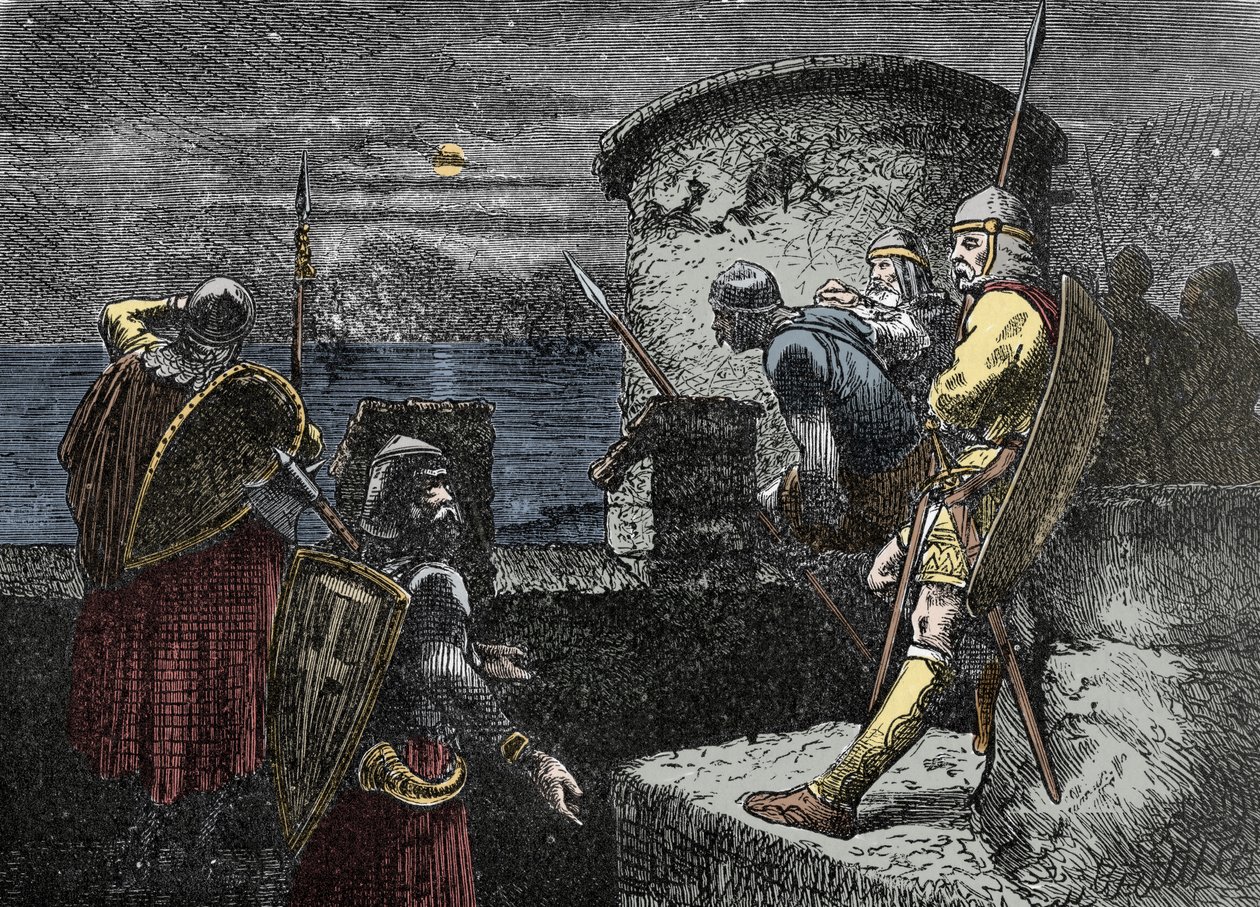 Na vyhlídce pro seveřany - varegue stráž (Varangian) pozoruje horizont za opevněním od Unknown artist