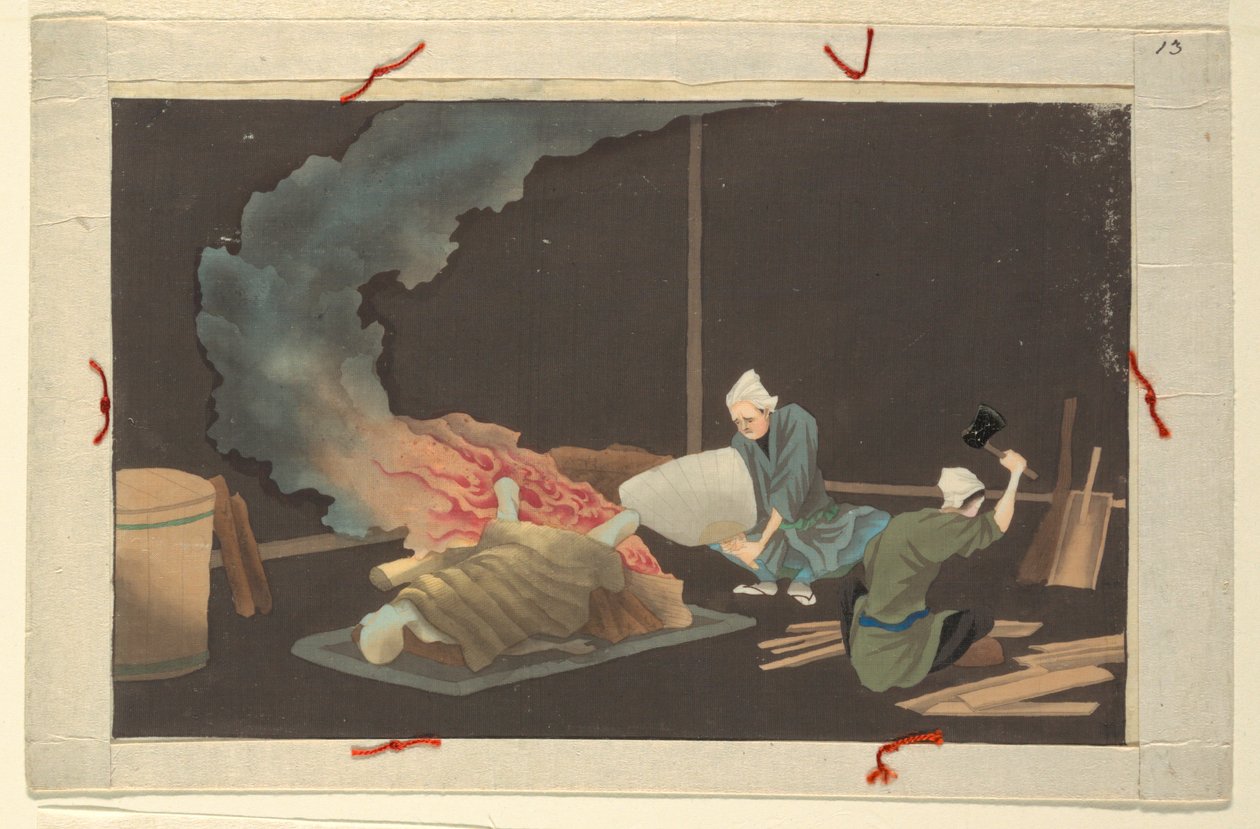 Jedna ze šestnácti scén smrti a pohřbu člověka od Unknown artist