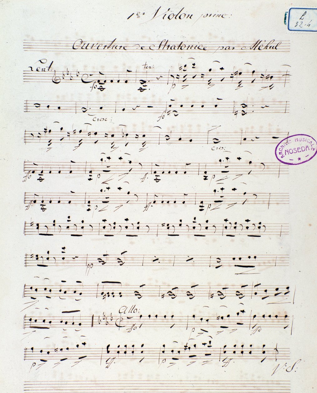 Úvodní strana opery Stratonice od Mehula (1792) od Unknown artist